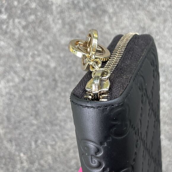 Gucci Black Monogram Leather Zip Wallet Interlocking GG Zipper Pull - Picture 4 of 14